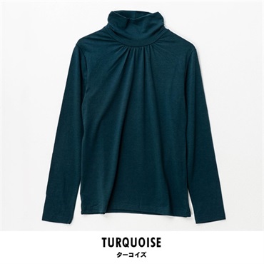 パレコレ レディースヒートマジック無地ベア天竺クシュネック長袖Tシャツ(ターコイズ-M)