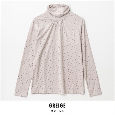 パレコレ レディースヒートマジック若葉柄ベア天竺クシュネック長袖Tシャツ(グレージュ-M)