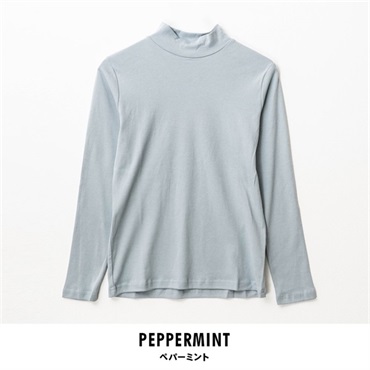 パレコレ/ホットライフ レディース吸湿発熱+綿100%ハイネック無地長袖Tシャツ(ペパーミント-M)