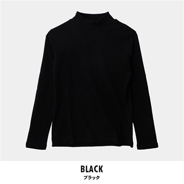 パレコレ/ホットライフ レディース吸湿発熱+綿100%ハイネック無地長袖Tシャツ(ブラック-M)