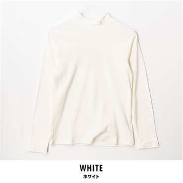 パレコレ/ホットライフ レディース吸湿発熱+綿100%ハイネック無地長袖Tシャツ(ホワイト-M)