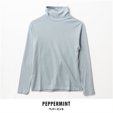 パレコレ/ホットライフ レディース吸湿発熱+綿100%タートルネック無地長袖Tシャツ(ペパーミント-M)