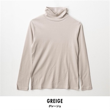 パレコレ/ホットライフ レディース吸湿発熱+綿100%タートルネック無地長袖Tシャツ(グレージュ-M)