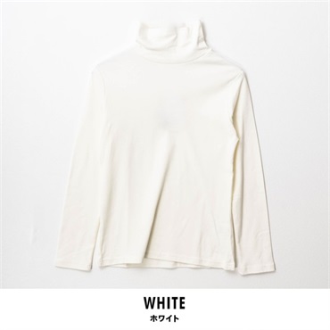 パレコレ/ホットライフ レディース吸湿発熱+綿100%タートルネック無地長袖Tシャツ(ホワイト-M)