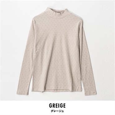 パレコレ/ホットライフ レディース吸湿発熱+綿100%ハイネックダイヤ柄長袖Tシャツ(グレージュ-M)