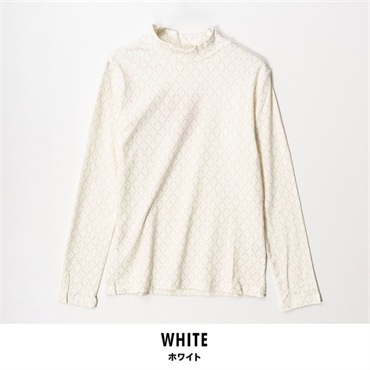 パレコレ/ホットライフ レディース吸湿発熱+綿100%ハイネックダイヤ柄長袖Tシャツ(ホワイト-M)