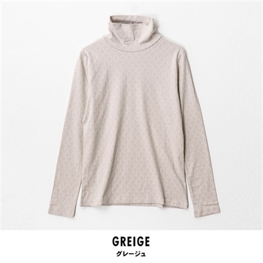 パレコレ/ホットライフ レディース吸湿発熱+綿100%タートルネックダイヤ柄長袖Tシャツ(グレージュ-M)