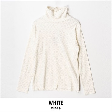 パレコレ/ホットライフ レディース吸湿発熱+綿100%タートルネックダイヤ柄長袖Tシャツ(ホワイト-M)