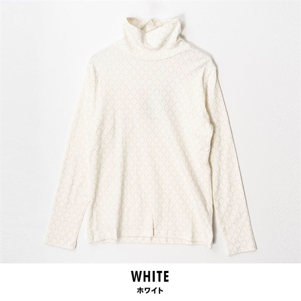 パレコレ/ホットライフ レディース吸湿発熱+綿100%タートルネックダイヤ柄長袖Tシャツ(ホワイト-M)
