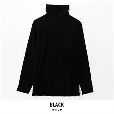 パレコレ/ホットライフ メンズ吸湿発熱+綿100%タートルネック無地長袖Tシャツ(ブラック-M)