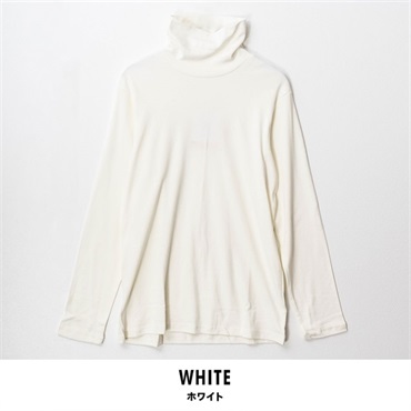 パレコレ/ホットライフ メンズ吸湿発熱+綿100%タートルネック無地長袖Tシャツ(ホワイト-M)