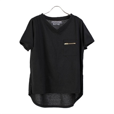 ZIPポケット付き Tシャツ(ブラック-M)