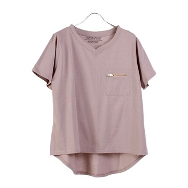 ZIPポケット付き Tシャツ(ピンク-M)