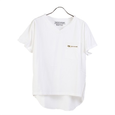 ZIPポケット付き Tシャツ(ホワイト-M)