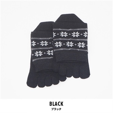 レディース 5本指 ソックス 2足組(ブラック-22-24)