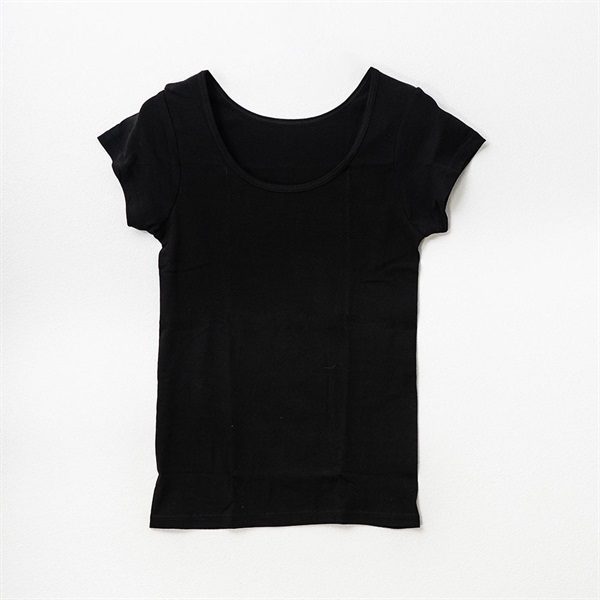 パレコレ 接触冷感綿100%脇縫い目なしフレンチ袖【パレ冷COOL】(ブラック-S)