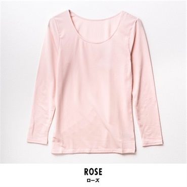 暖らん家族 レディース裏ピーチ起毛エステルベア天長袖UネックTシャツ(ローズ-M)