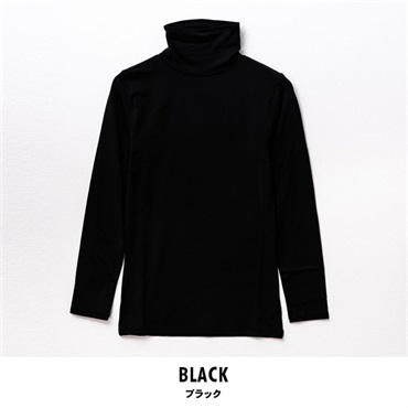 暖らん家族 レディース裏ピーチ起毛エステルベア天長袖タートルネックTシャツ(ブラック-M)