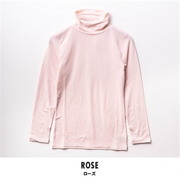 暖らん家族 レディース裏ピーチ起毛エステルベア天長袖タートルネックTシャツ(ローズ-M)