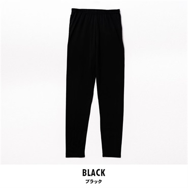 暖らん家族 レディース裏ピーチ起毛エステルベア天長袖レギンス(ブラック-M)