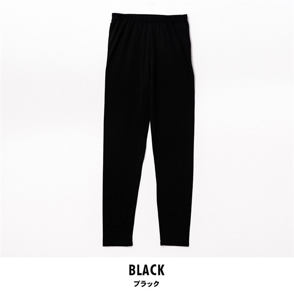 暖らん家族 レディース裏ピーチ起毛エステルベア天長袖レギンス(ブラック-M)