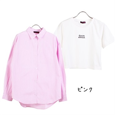 ラブトキシック ストライプシャツ ロゴTシャツセット(ピンク-S (140))