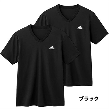 アディダス 半袖VネックTシャツ 2枚組(ブラック-M)