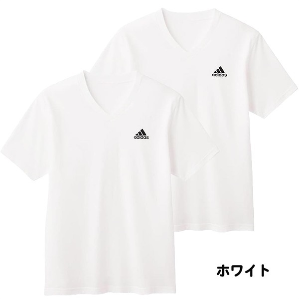 アディダス 半袖VネックTシャツ 2枚組(ホワイト-M)