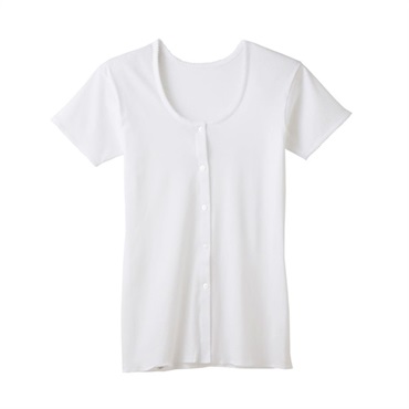グンゼ 快適工房 三分袖 前あきボタン付き シャツ 綿100％(ホワイト-S)